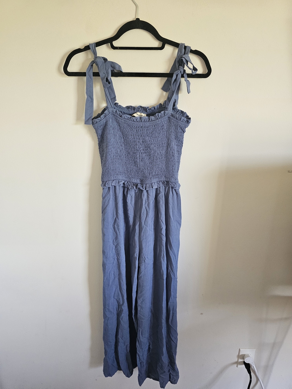 eesome Blue Tie-Strap Smocked Jumpsuit